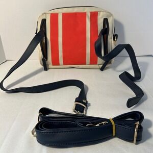 Canvas Crossbody Bag with Red Stripe Accent and Adjustable Strap‎